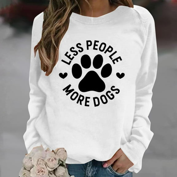 jsaierl Womens Sweatshirt Round Neck Dog Paws Graphic Top Long Sleeve Dressy Casual Shirt Comfy Novelty Pullover Sweatshirt