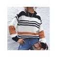thumbnail image 4 of Women'S Fall Winter Striped Color Block Short Sweater Long Sleeve Crew Neck Loose Knit Pullover Tops Orange Color L, 4 of 9