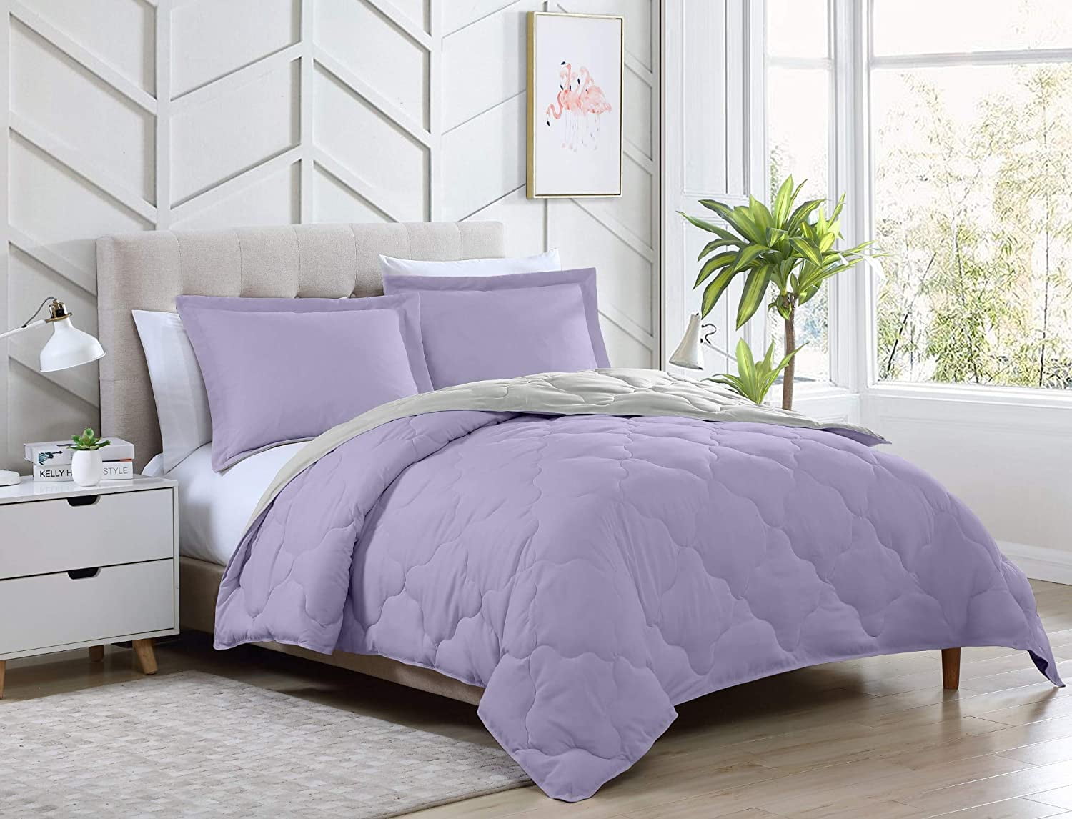 Chezmoi Collection 3 Piece Lavender Gray Down Alternative Comforter Set Queen Walmart Com Walmart Com