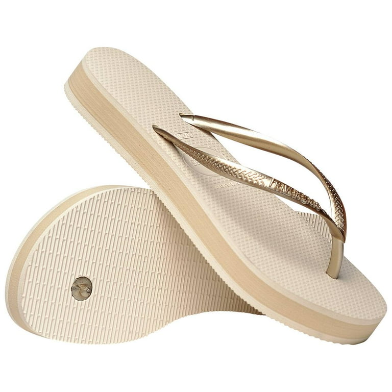 (取寄) ハワイアナス レディース スリム フラットフォーム サンダル Havaianas women Slim Flatform Sandals Beige Havaianas Slim Flatform Women's Flip Flop Sandals - Beige, 11/12