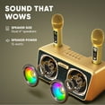 thumbnail image 5 of MASINGO Karaoke Machine for Adults and Kids with 2 Wireless Microphones, Portable Bluetooth Singing Speaker, Colorful LED Lights, PA System, Lyrics Display Holder & TV Cable - Presto G2 (Gold), 5 of 11