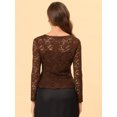thumbnail image 4 of Cárdigan corto con lazo En la parte delantera para mujer Allegra K Top transparente de encaje floral marrón XL, 4 of 5