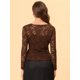 thumbnail image 3 of Cárdigan corto con lazo en la parte delantera para mujer Dobladillo con volantes Top transparente de encaje floral marrón M, 3 of 4