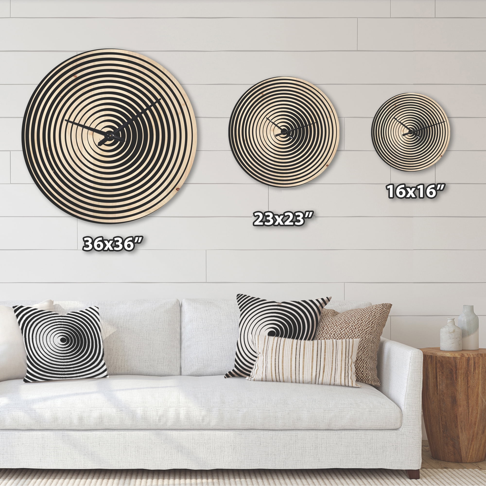 Designart 'Monochrome Optical Illusion ' Modern Wood Wall Clock