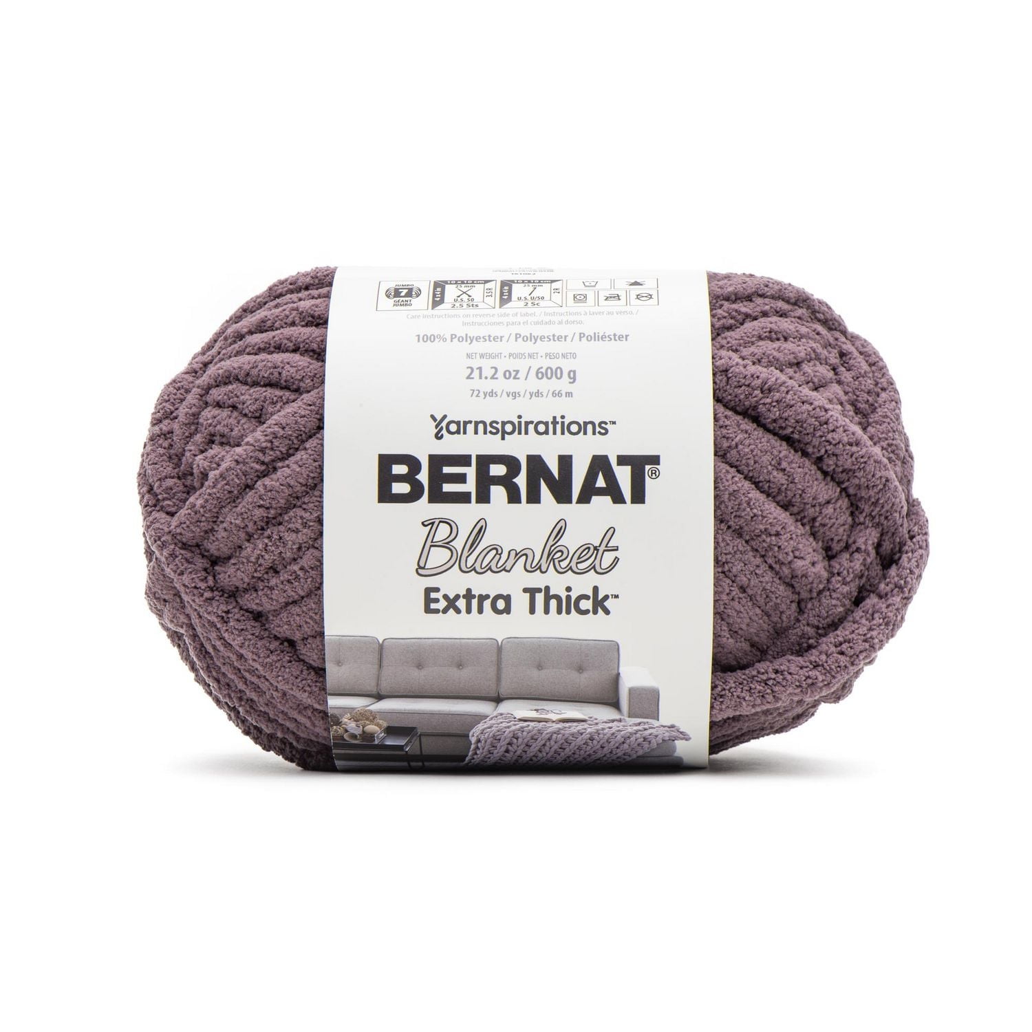 Bernat® Fil Extra Épais™ pour Couverture, Polyester #7 Jumbo, 21,2 Oz/600 G, 72 Verges Valeur de 2 écheveaux réguliers !