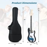 Costway 45.5” Electric Bass Guitar with Double Pickups, Open-gear Tuning, Gig Bag, Rope Blue + White