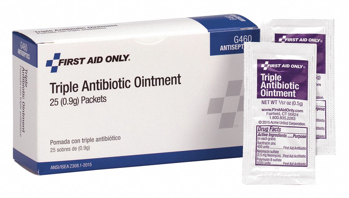 Antibiotics, Ointment, Box, Wrapped Packets, 0.020 oz., 0.5g, PK 25
