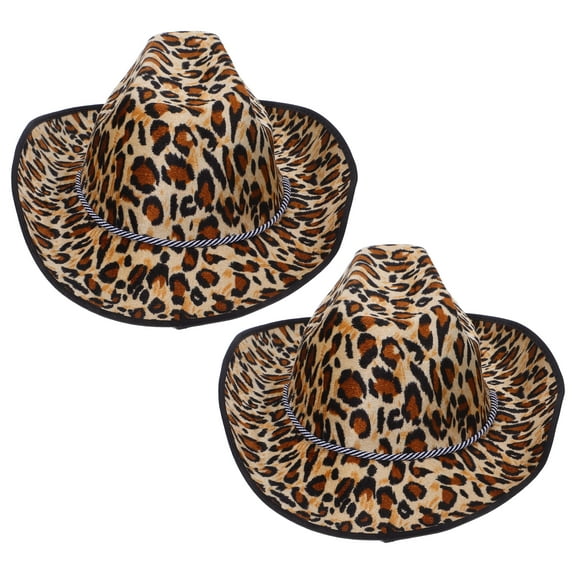 Niceauty 2Pcs Leopard Print Cowboy Hats Breathable Comfortable Decorative Fashion Hats for Parties