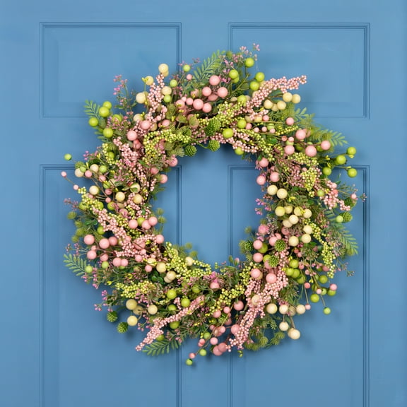 Northlight Berries and Olives Artificial Spring Wreath - 25" - Pastel