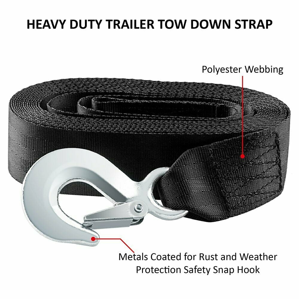 Black TYT Boat Trailer Winch Strap 2in x 20ft with Hook Heavy Duty Strap Replacement Jet Ski Breaking Strength 9000 lbs Load Capacity for Boat 