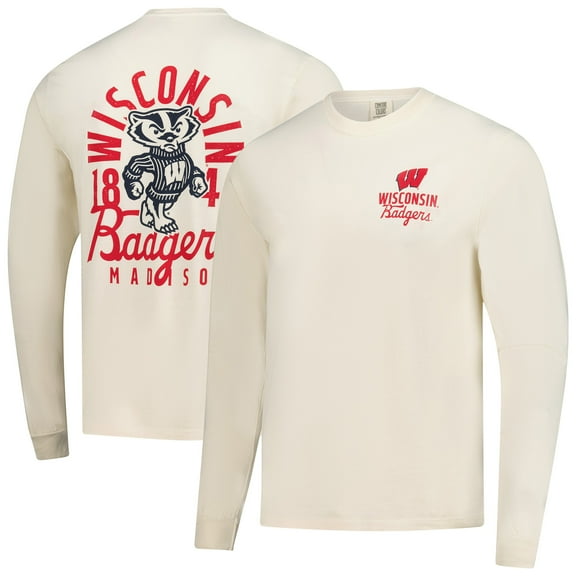 Men's Natural Wisconsin Badgers Comfort Colors Mascot Overlay Long Sleeve T-Shirt