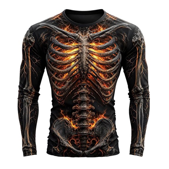 Ulitacool Men T Shirt Long Sleeve T‑Shirt Cartoon Prints Crewneck Seasonal Tricks And Comfortative Shirt Soft Clothes Orange