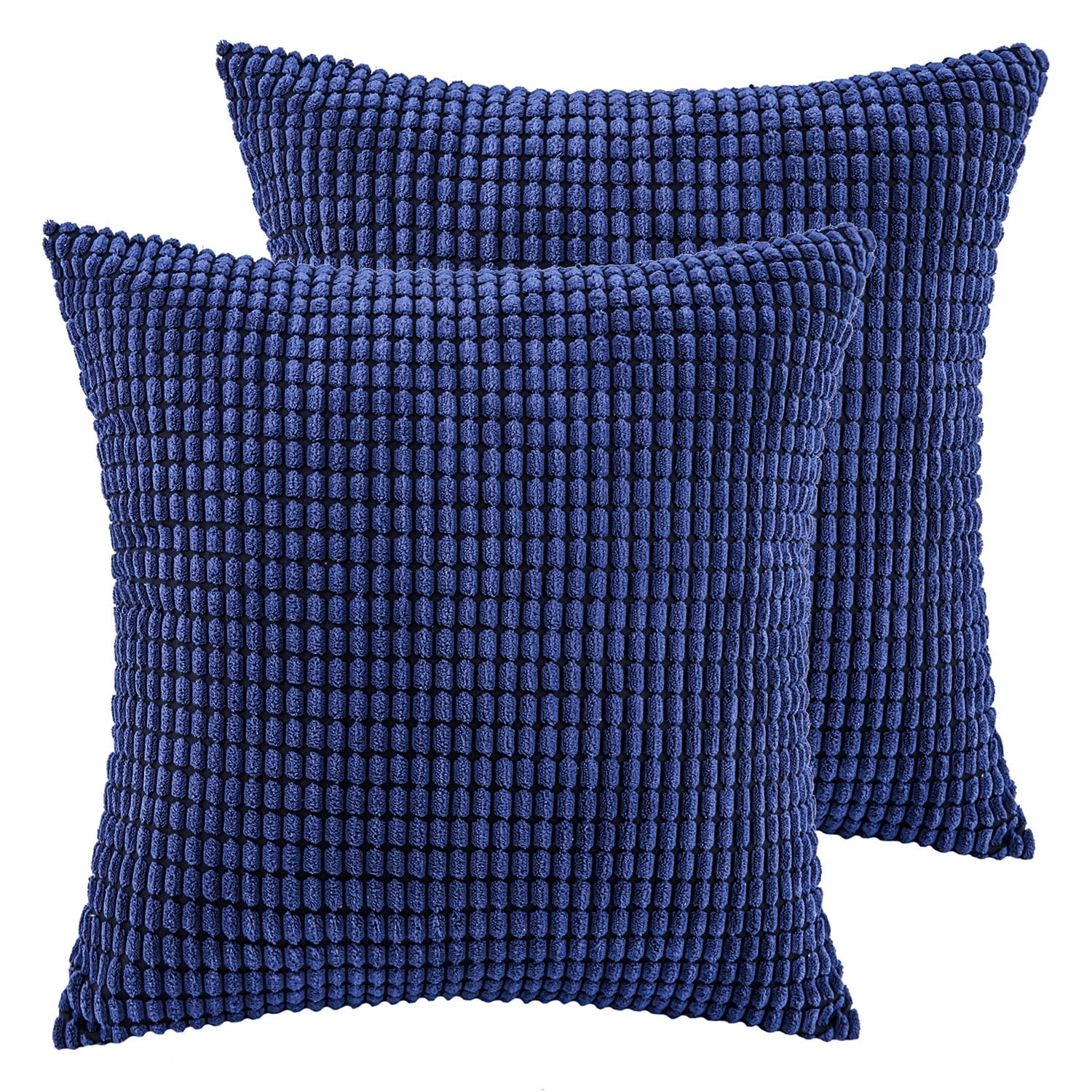 Soft Corduroy Corn Striped Velvet Series Decorative Throw Pillow, 22" x 22", Navy Blue, 2 Pack