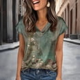 thumbnail image 2 of CONZONE Women's Summer T-Shirts Short Sleeve Satin T Shirts for Women Casual V Neck Floral Graphic Lightweight Tees Soft Cozy Dailywear, 2 of 4