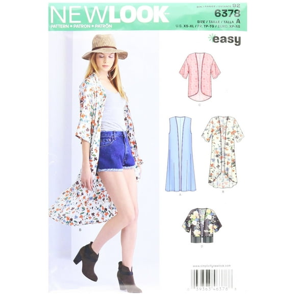 New Look 6378 Kimonos Faciles pour Misses avec Variations de Longueur Kit de Couture, Taille A (TP-S-M-L-TG)