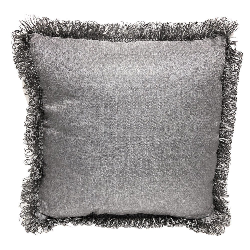 Brayden Fringe Trimming Decorative Single Pillow, Grey, 18x18 Inches