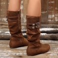 thumbnail image 4 of JUSLIO Boots for Women,Mid-Calf Round-Toe Slip-on Flat Buckle Strap Side Zipper Chelsea Boots, 4 of 9