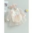 thumbnail image 3 of Bagilaanoe Newborn Baby Girl Rompers Dress Long Sleeve Bodysuits + Headband 6M 12M 18M 24M Infant Patchwork A-line Princess Dresses, 3 of 8