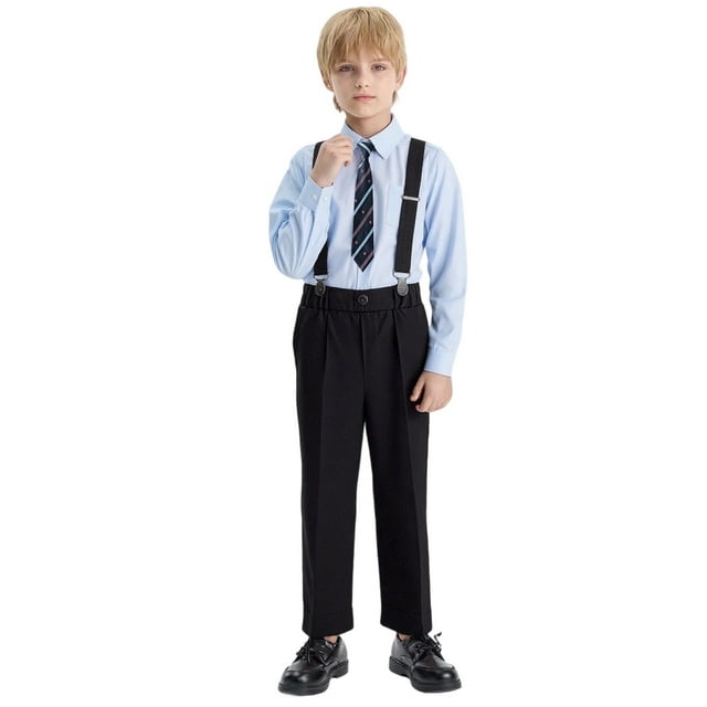 Aocisk Tenue Stylée pour Garçons Ensemble Chemise à Manches Longues pour Spectacle et Tenue d'École Tenue Confortable pour Enfants pour Occasions Formelles et Activités Décontractées Quotidiennes Bleu Foncé 7-8 Ans