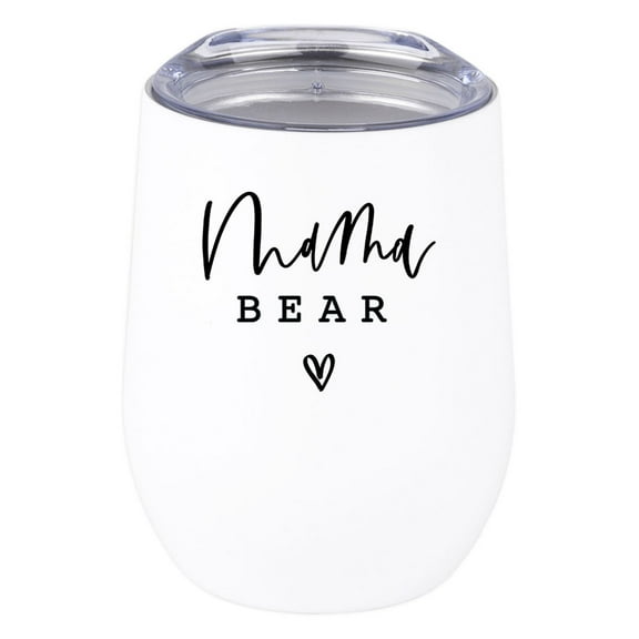 Koyal Wholesale Mother's Day Wine Tumbler with Lid Mama Bear 12 Oz Stemless Stainless Steel Insulated