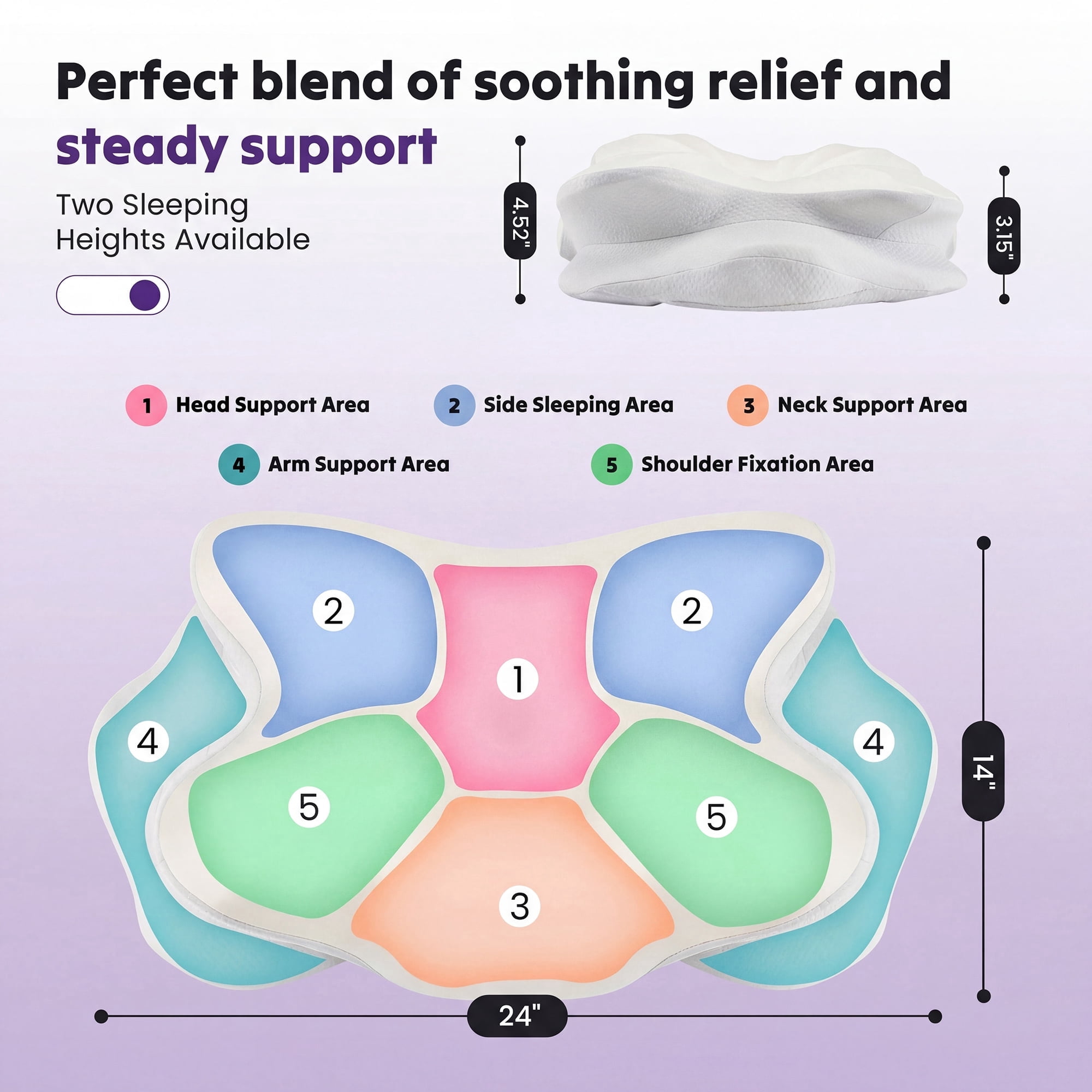 JIOABL Cervical Memory Foam Pillow, Contour Design with 2 Heights, Breathable Cover, Neck Support for Side Back Sleepers, Light Gray