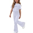 thumbnail image 2 of Amidoa Girls Summer 2 Piece Outfits Kids Print Short Sleeve and Casual Pants Clothing Sets White Size 14, 2 of 7