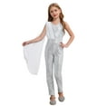 thumbnail image 1 of Oyolan Barboteuse Sans Manches pour Filles Combinaison de Soirée Brillante à Sequins Argent 12, 1 of 5