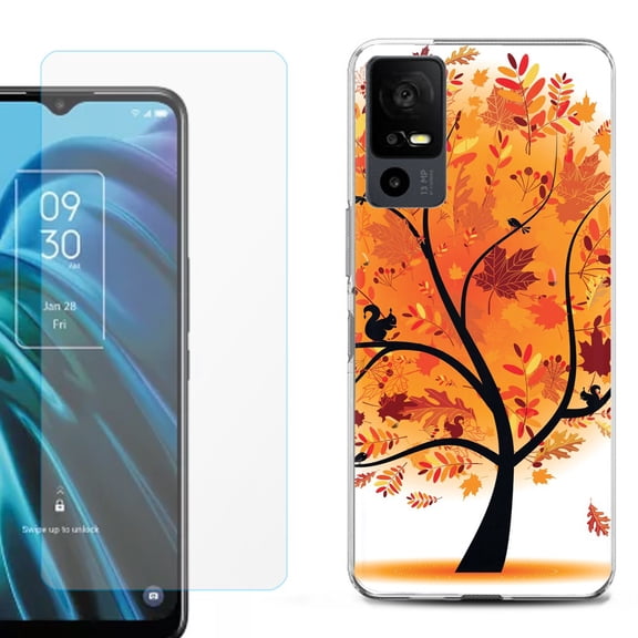 OneToughShield ® for TCL 40 XE 5G Shockproof Fashion Phone Case, with Tempered Glass Screen Protector - Golden Tree