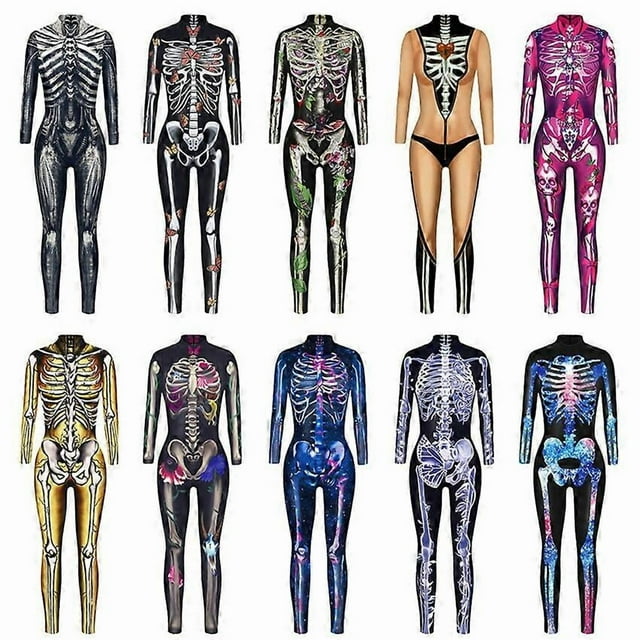 Halloween Costumes Scary Skeleton Jumpsuit Women Adult Cosplay Bodycon Carnival Party Streetwear Sexy Tight Outfit Horror