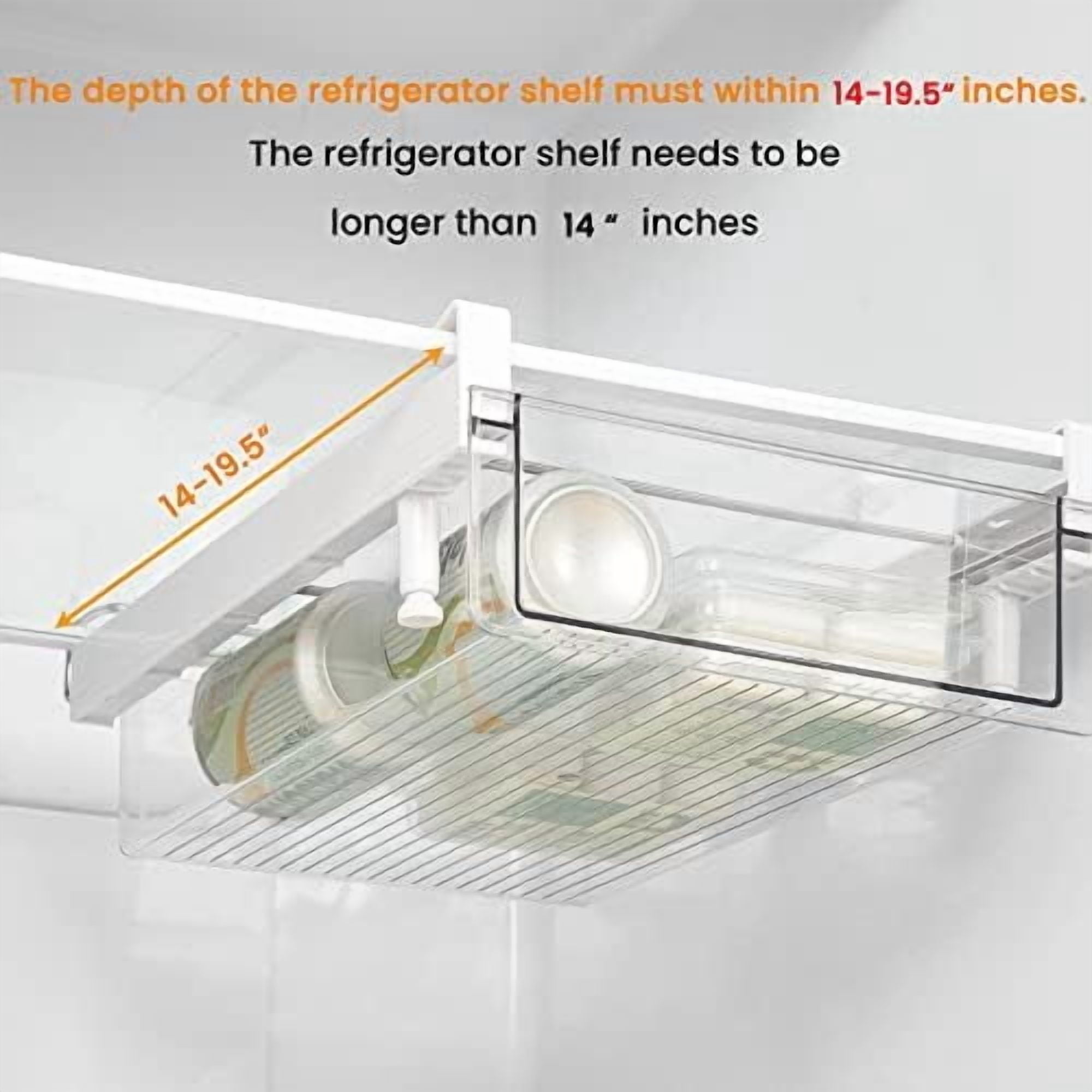 Deeper Refrigerator Drawers, Adjustable Refrigerator Shelf 14-19.5 Inches Large Fridge Drawer Organizer Pull Out, Deli Meat Container for Produce, Cheese, Bacon-XL