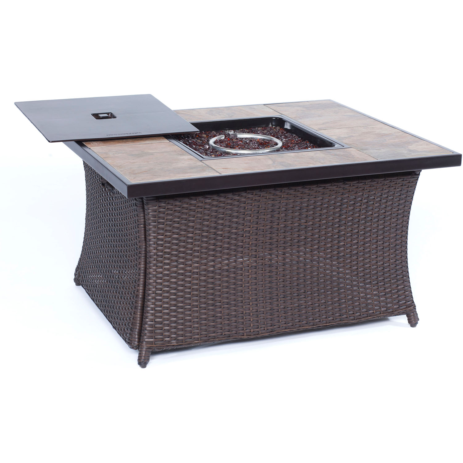 Hanover Metropolitan 3-Piece Woven Fire Pit Lounge Set with Faux-Stone Tile Top - image 5 of 8