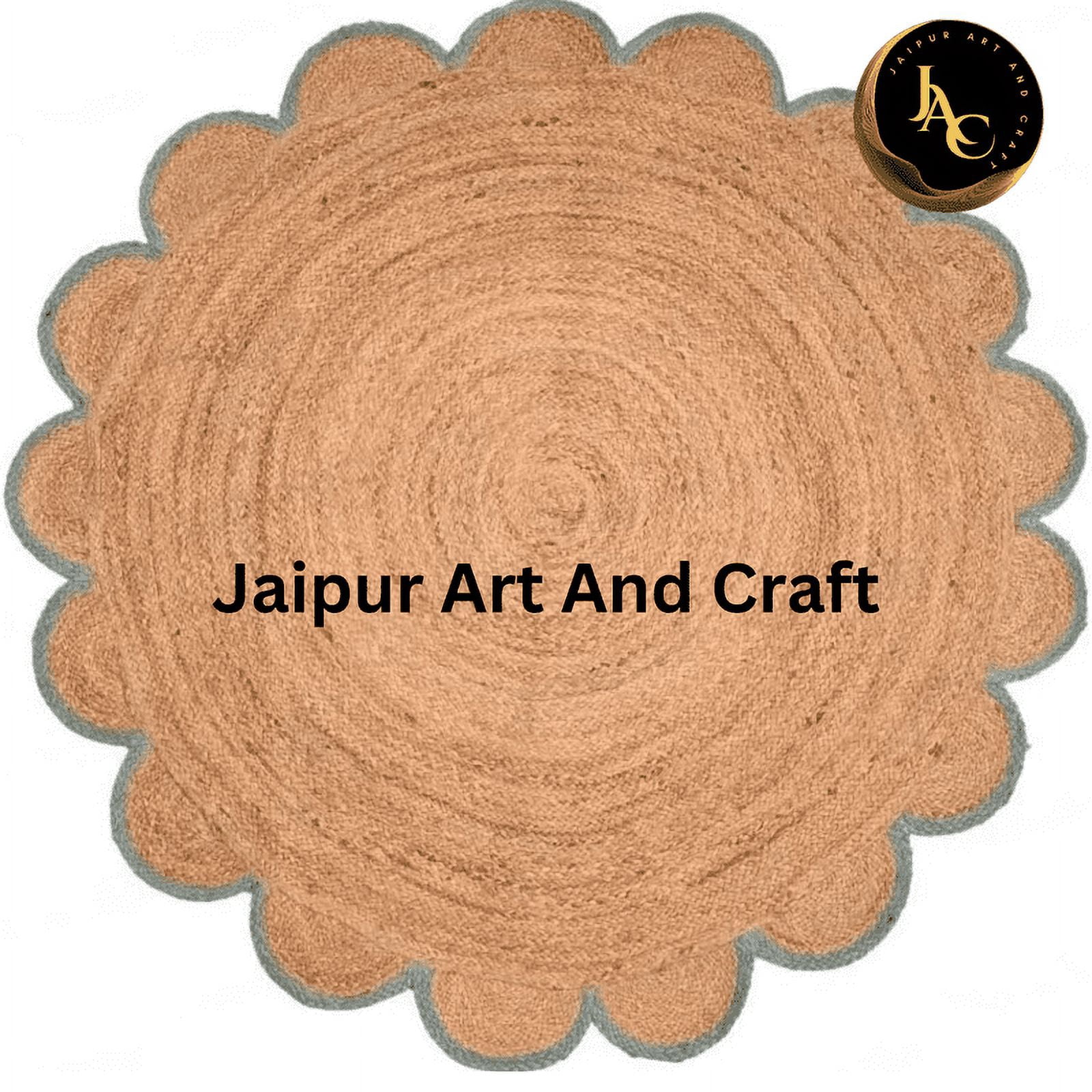 Jaipur Art And Craft Round Jute Area Rug Bohemian Style Indian Natural Fiber Handmade Solid Pattern (7x7 Sq Ft)