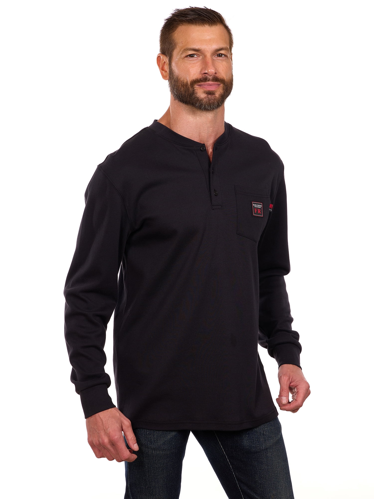 Bass Creek Outfitters Men's Flame Resistant Long Sleeve Henley Knit Top, Sizes M-2XL