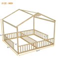 thumbnail image 4 of Double Twin Size House Bed with Roof, Wooden Montessori Floor Bed with Fence Guardrails, Twin Bed Frame Two Shared Beds for Kids Boys Girls Bedroom, Without Door Design, Natural, 4 of 7