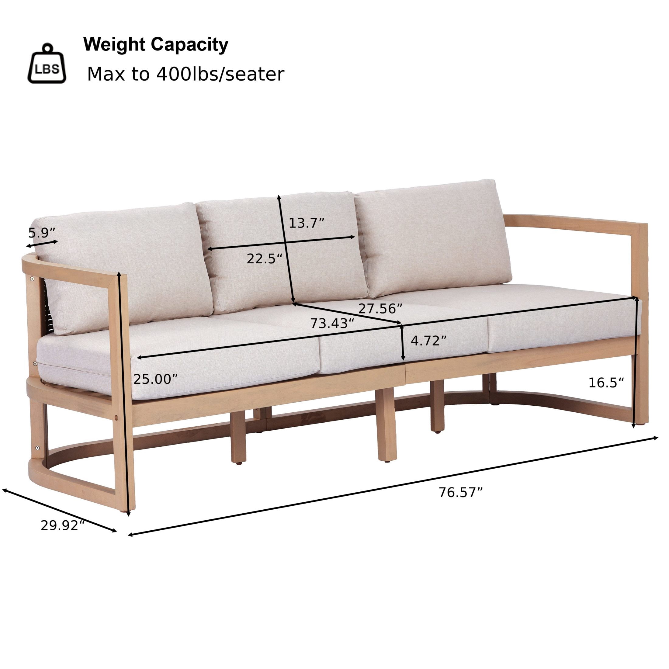 Christopher Knight Home 3-Seater Outdoor Acacia Wood Sofa, Rattan Back and Beige Cushion, Light Teak