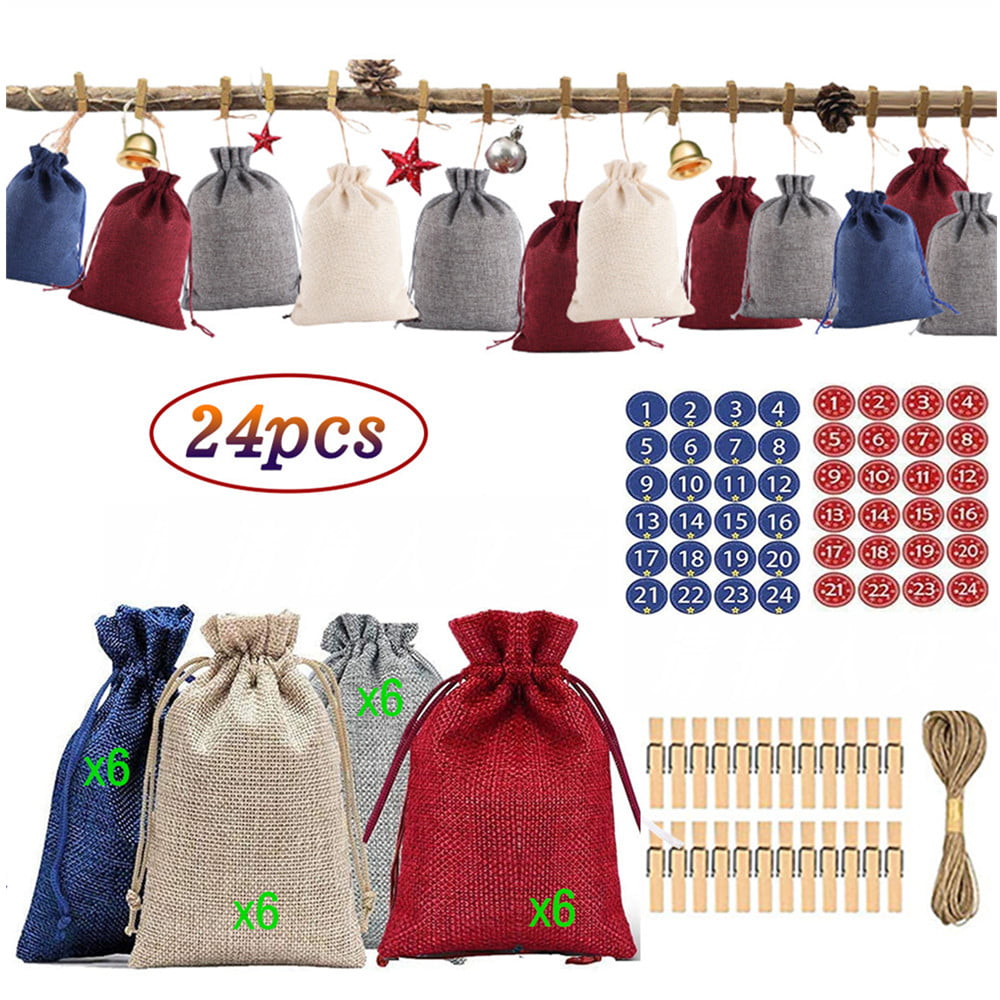 Household Kitchen Storage Bag Reusable Grocery Wedding and Birthday Party Favor Gift Pouche Garland Candy Gift Bags 24 pcs Burlap Bags with Drawstring Thinkcase Christmas Advent Calendar Bags