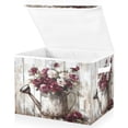 thumbnail image 2 of WOBOGO Burgundy Roses Large Collapsible Storage Box Flip Lid Fabric Decorative Organizer Container Basket with Handles 16.5×12.6×11.8in, 2 of 7