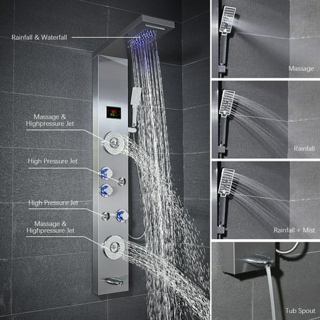59 Led Shower Panel Rainfall Waterfall Shower Head With Body Jets Walmart Canada