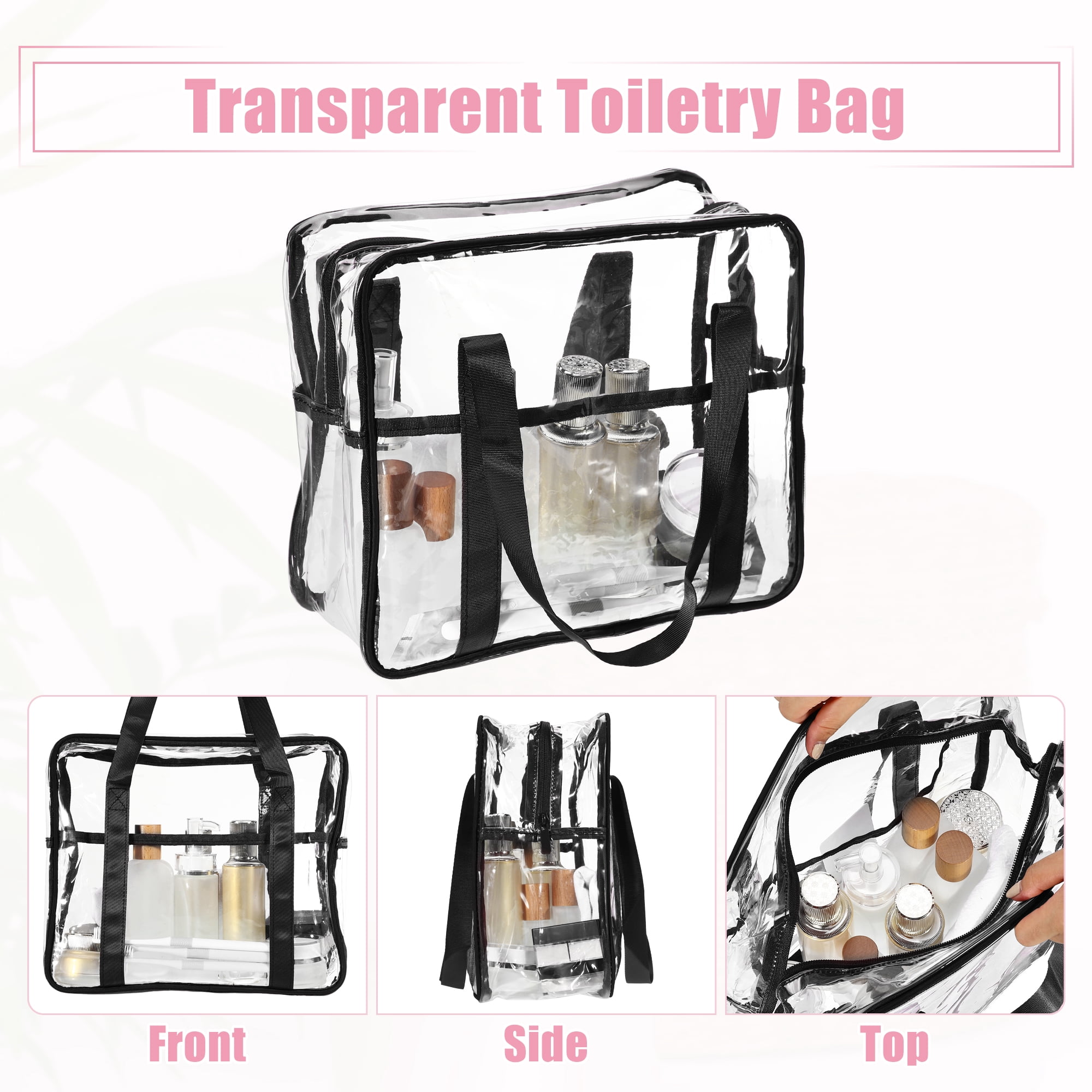 Unique Bargains 1Pc Clear Waterproof Polyvinyl Chloride Toiletry Bag Waterproof Black