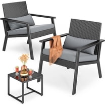 Ahomly 3-Piece Wicker Small Outdoor Patio Furniture Set with Glass Table for Balcony, Porch, and Garden (Gray)