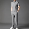 thumbnail image 5 of VBVC Men's 2 Piece Business Outfit Set with Pockets,Collared Short Sleeve Shirt and Drawstring Pants For Men,Gray,M-4XL, 5 of 7