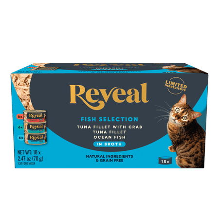 Reveal Pet Food Natural Wet Cat Food Fish Selection in Broth 18 x 2.47oz Cans