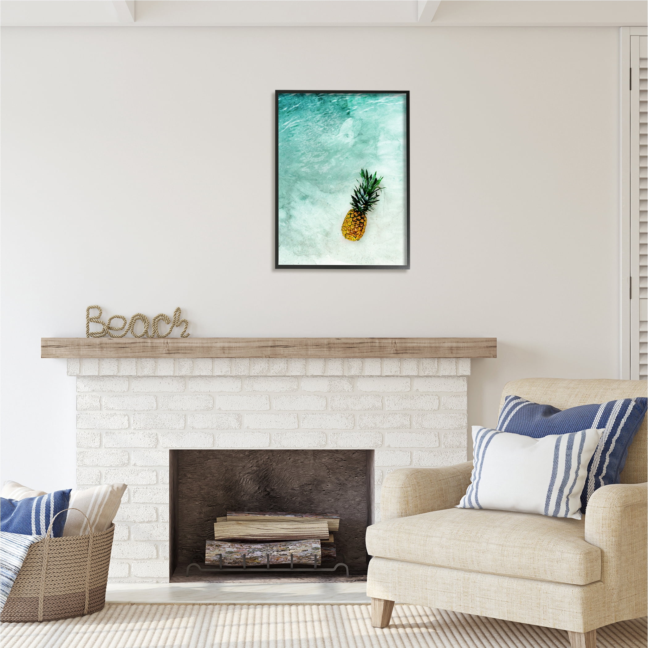 Stupell Industries Pineapple on Beach Ripples Nature Photography Black Framed Art Print Wall Art, 24 x 30