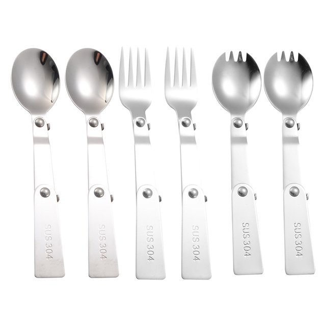 6pcs Portable Cuchara Plegable Portátil Set Spork 304 Camping Acero Inoxidable Waterware