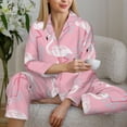 thumbnail image 5 of KLL Pink Flamingo Print Women's Long Sleeve Pajamas with Pants Sleepwear Loungewear 2 Set-Large, 5 of 7