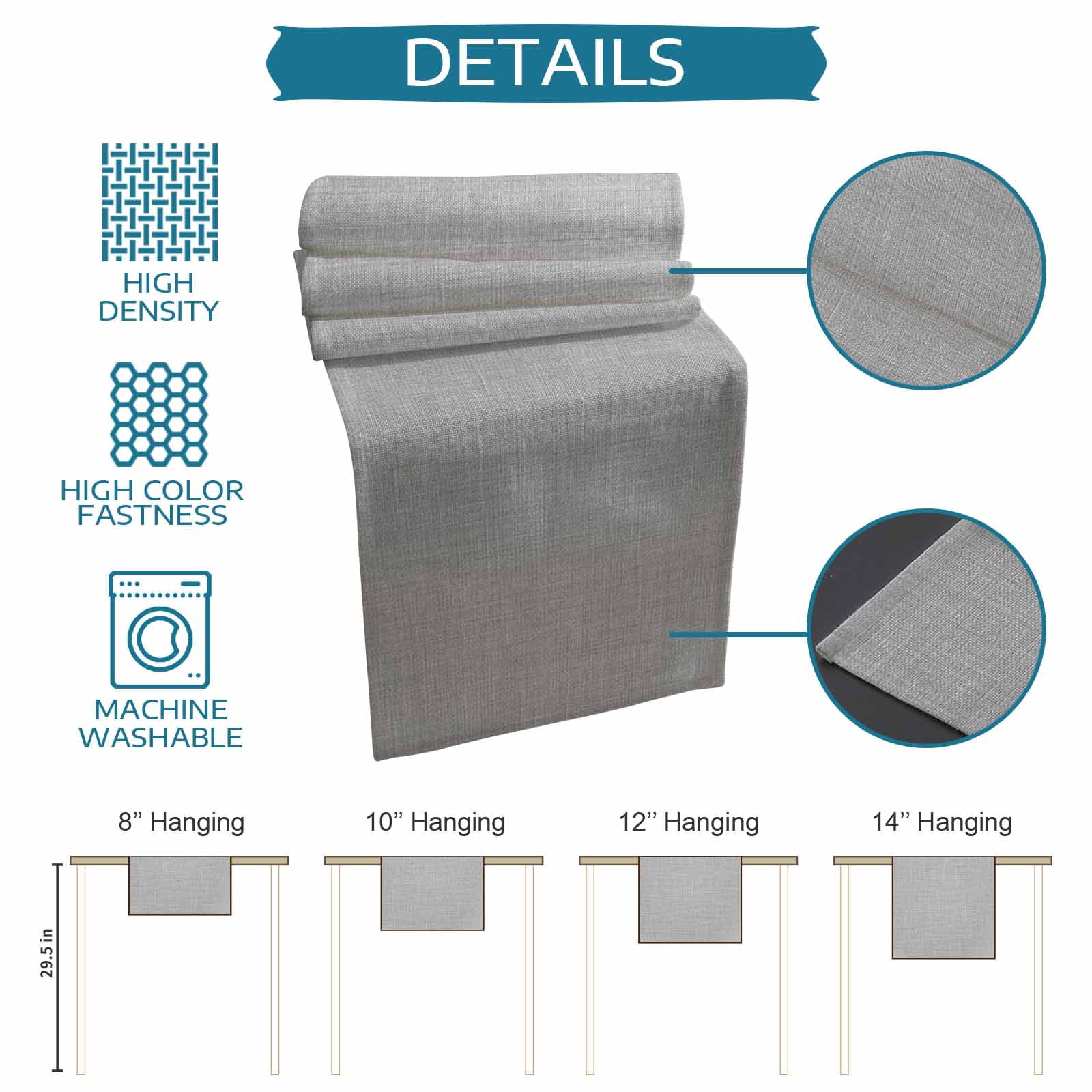 nqOlkjepod Grey Burlap Texture Table Runner 120 Inches Long Farmhouse Dress Scarves, Farmhouse Vintage Gray Dining Tablerunner for Coffee Table/Kitchen Island/Party Décor, 13" x 120"