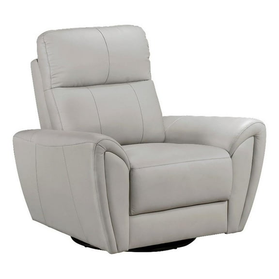 Jessica 39 Inch Swivel Glider Chair- Gray- Top Grain Leather- Solid Wood
