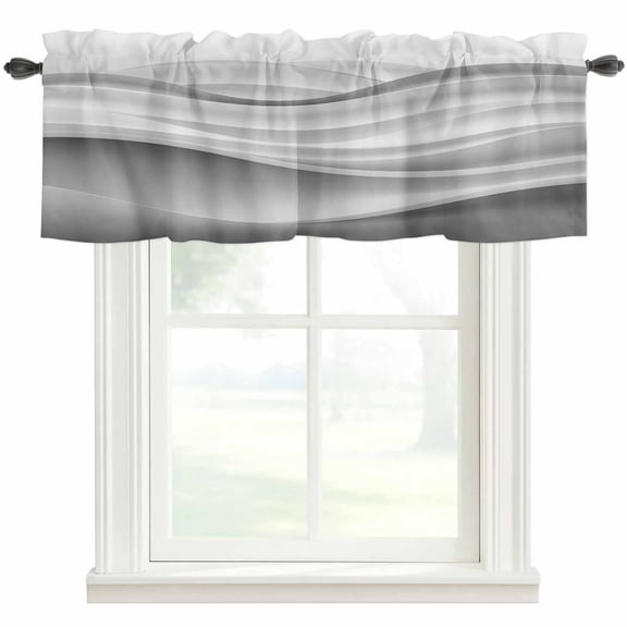 Grey Ocean Waves Window Valance Curtain OmbreAbstract Art Stripes Rod Pocket Valance for Windows Short Curtain for Living Room, Bedroom & Kitchen Window Decor 42x12in