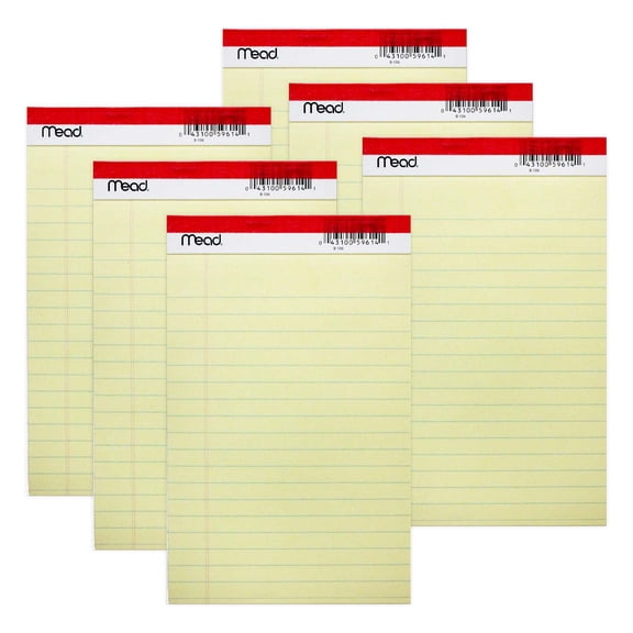 Mead Junior Legal Pad, 50 Sheets, 5" x 8", Canary, Pack of 6