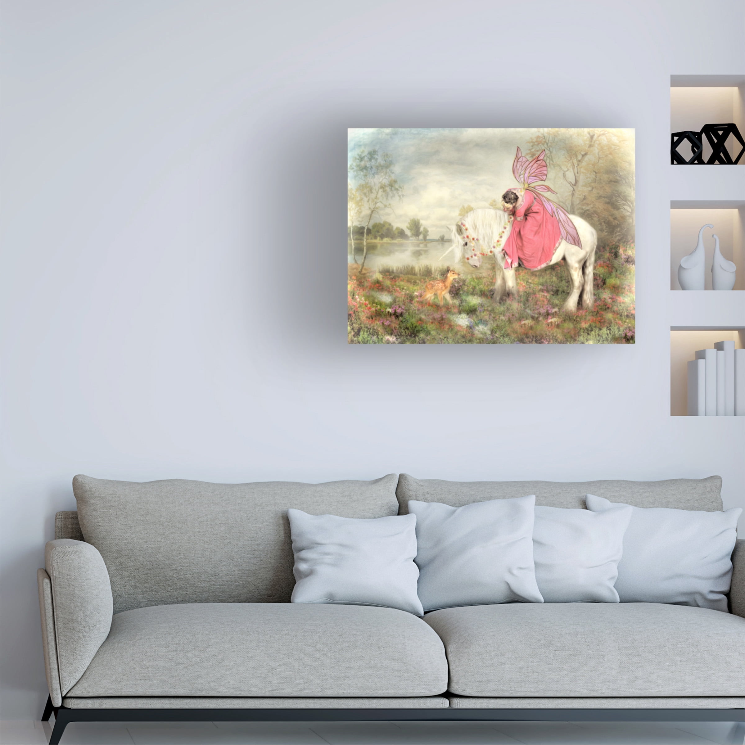 Canvas Wall Art - Trudi Simmonds 'The Fairy and The Unicorn' Wall Art for Living Room, Bedroom, or Office Décor by Trademark Fine Art - 32 x 24 Inches